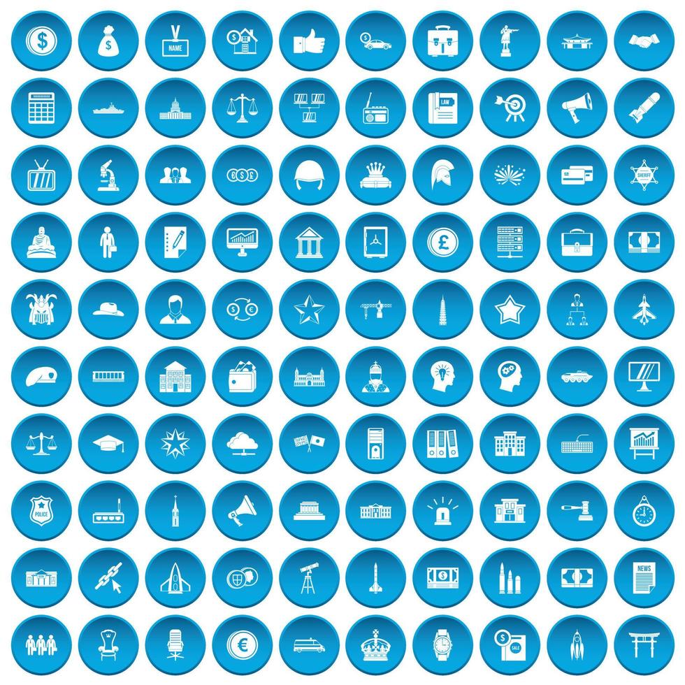 100 statliga ikoner i blått vektor