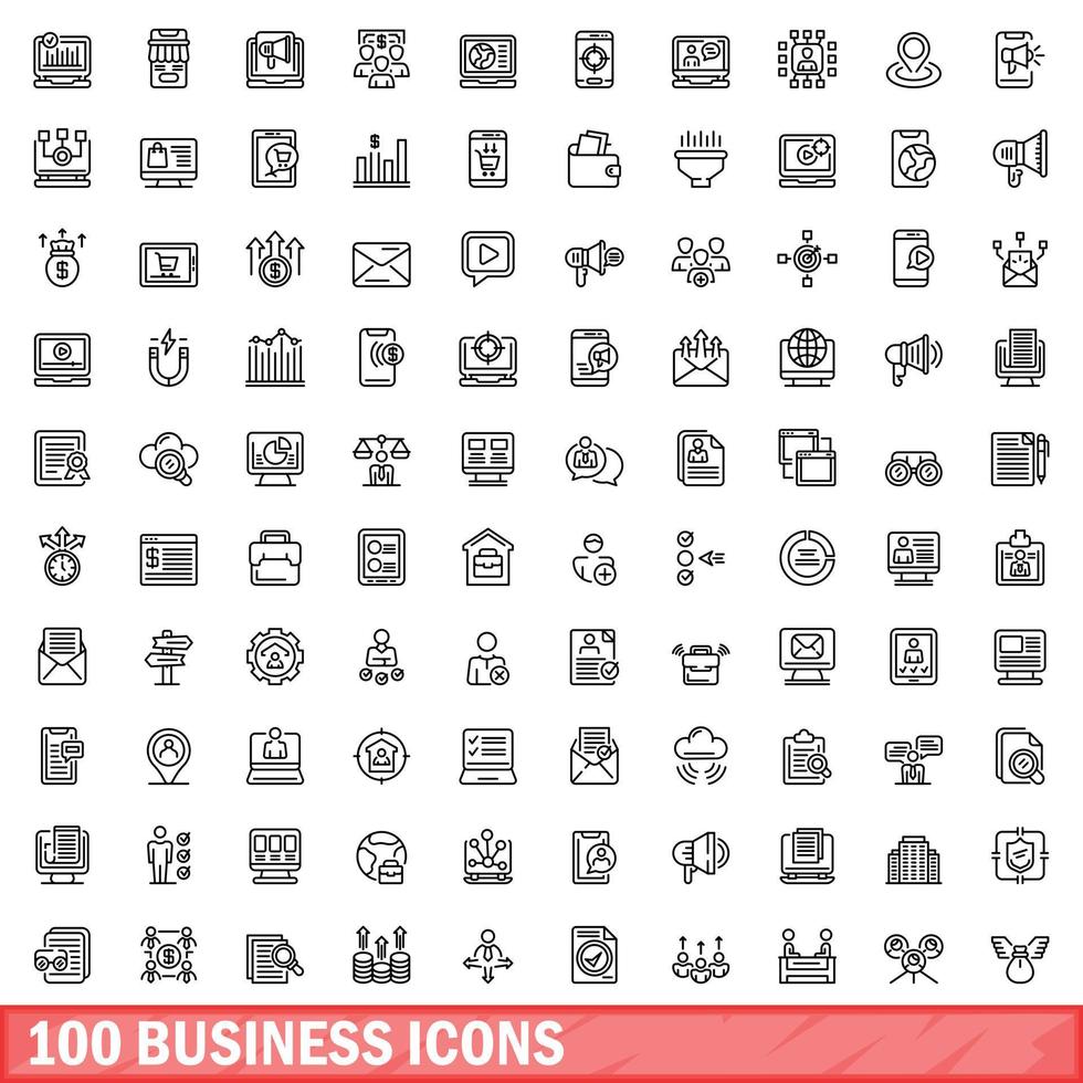 100 Business-Icons gesetzt, Umrissstil vektor