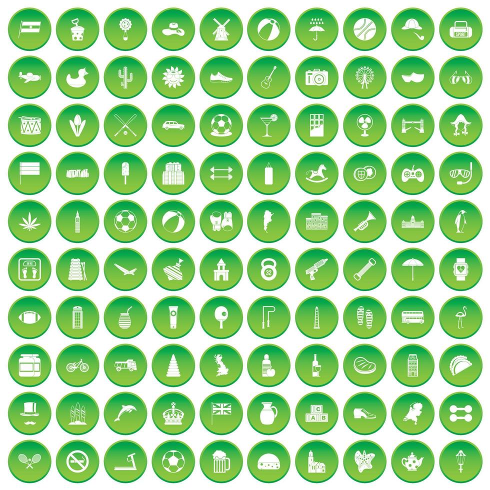 100 boll ikoner som grön cirkel vektor