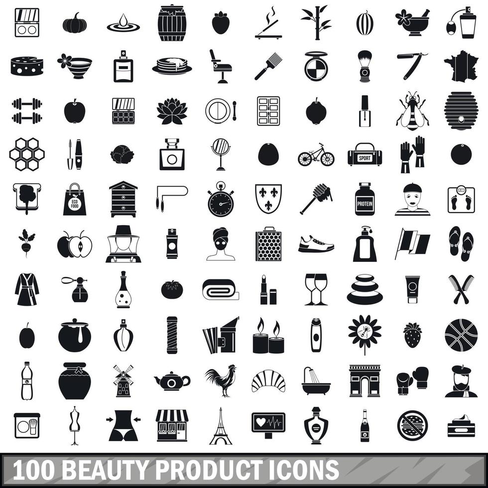 100 skönhetsproduktikoner set, enkel stil vektor