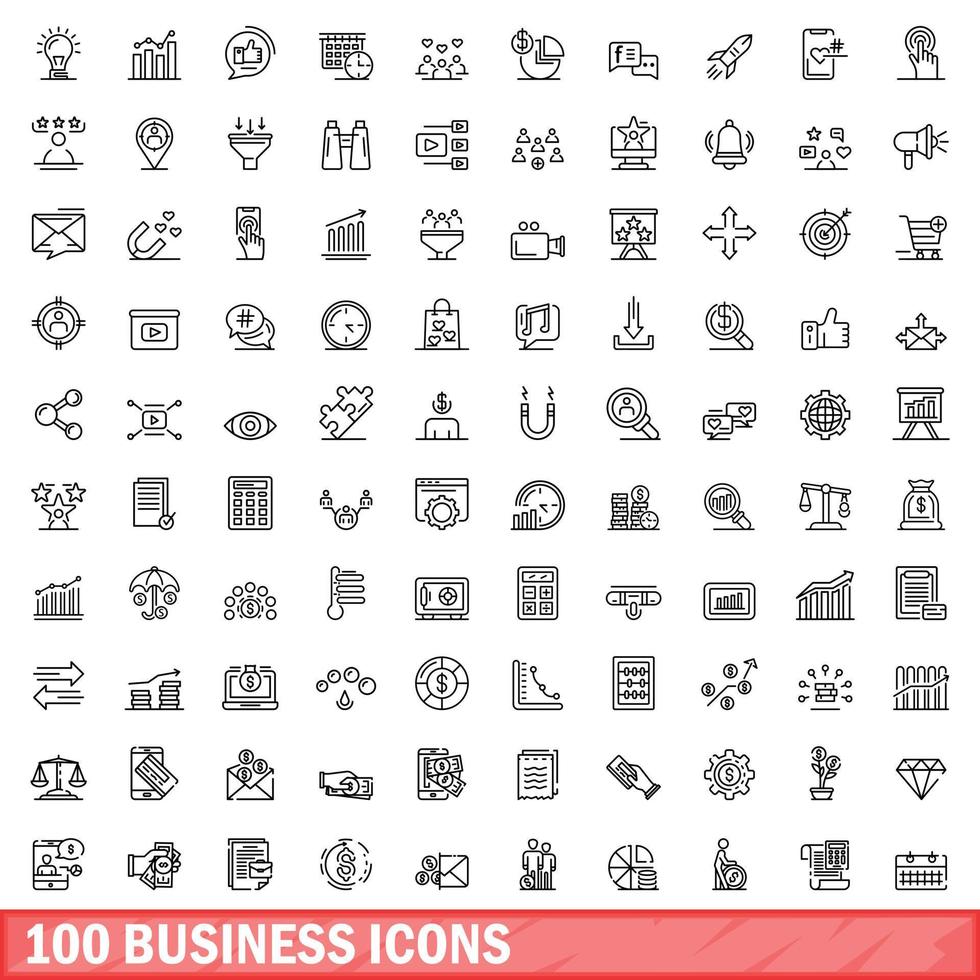 100 Business-Icons gesetzt, Umrissstil vektor