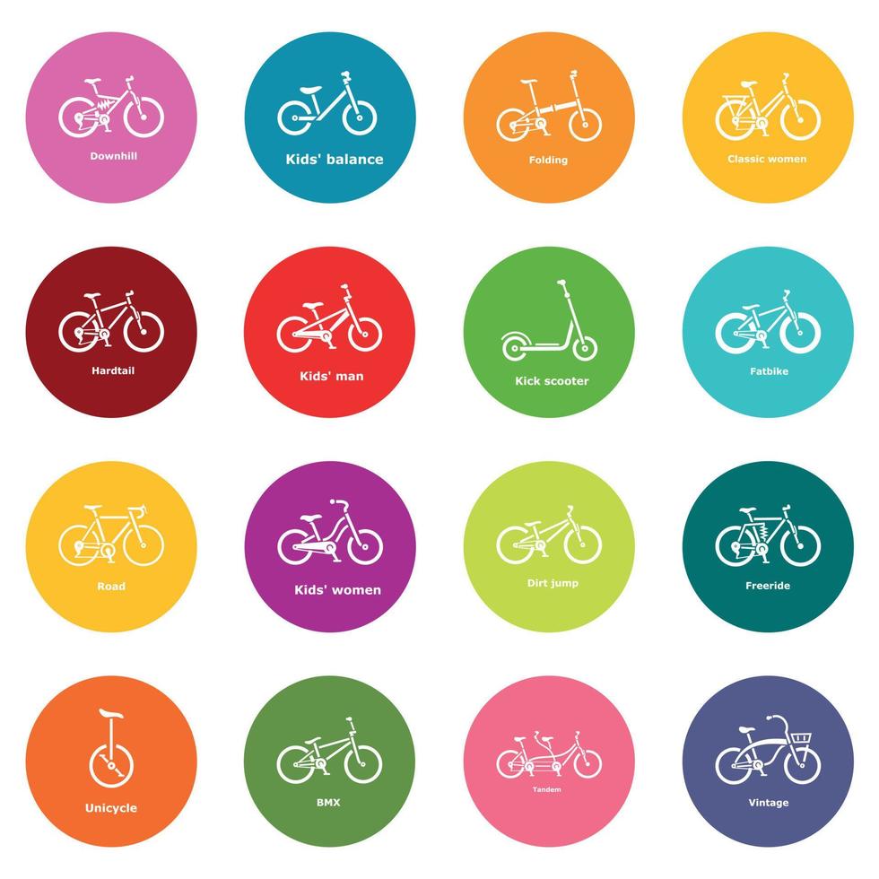 Fahrradtypen Symbole setzen bunte Kreise Vektor