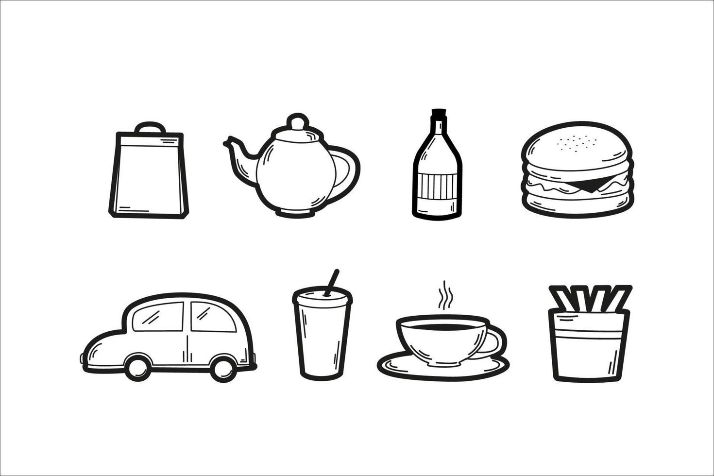Fast-Food-Symbole auf weißem Hintergrund vektor