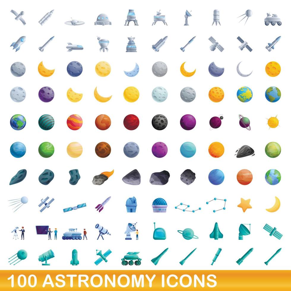 100 Astronomie-Symbole im Cartoon-Stil vektor