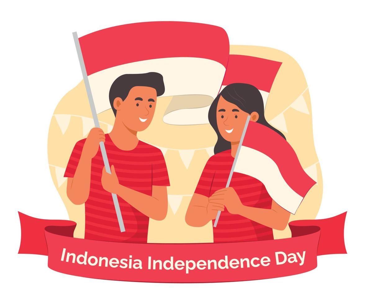 ungdomar firar Indonesiens självständighetsdag vektor