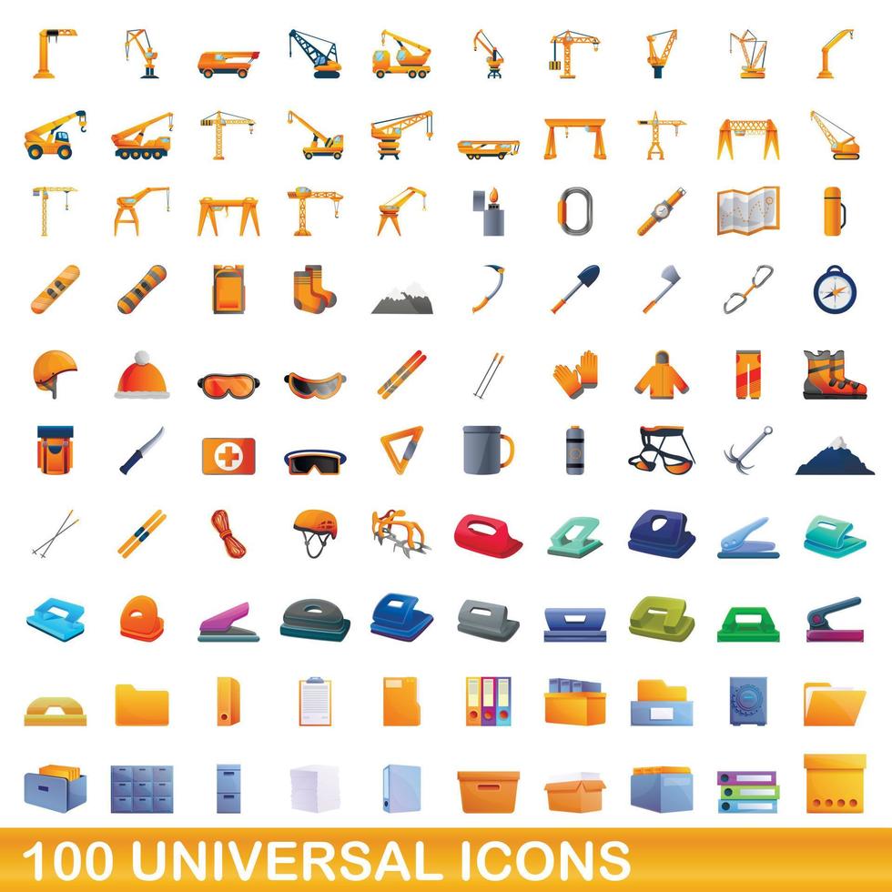 100 universelle Symbole im Cartoon-Stil vektor