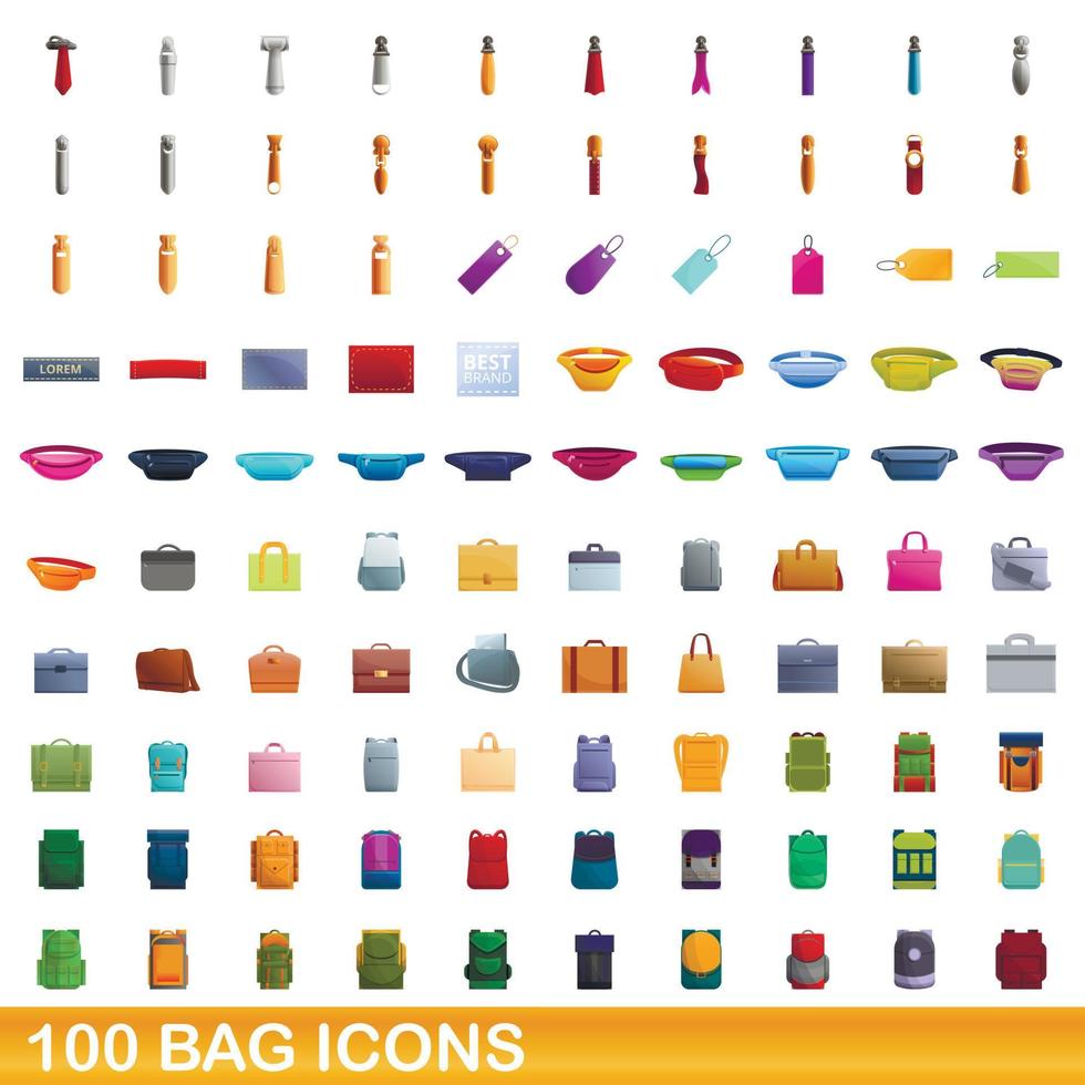 100 Taschensymbole im Cartoon-Stil vektor