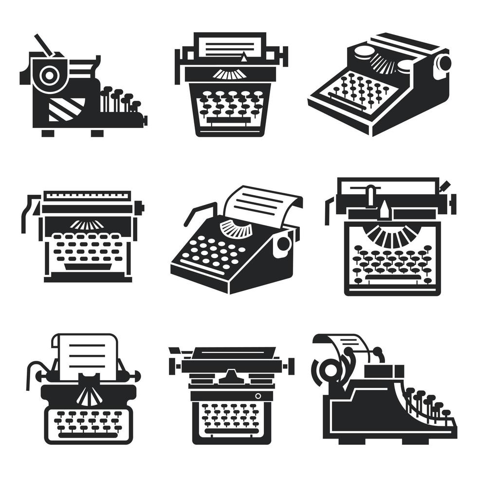 Schreibmaschinen-Icon-Set, einfacher Stil vektor