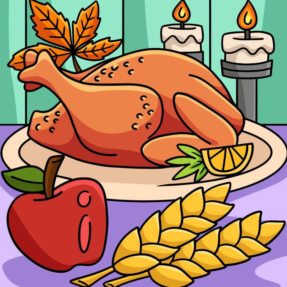 Thanksgiving Dinner Truthahnmahlzeit farbiger Cartoon vektor