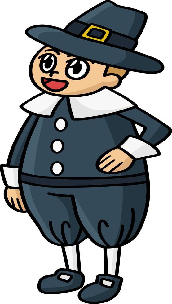 tacksägelse pilgrim pojke tecknad färgad clipart vektor