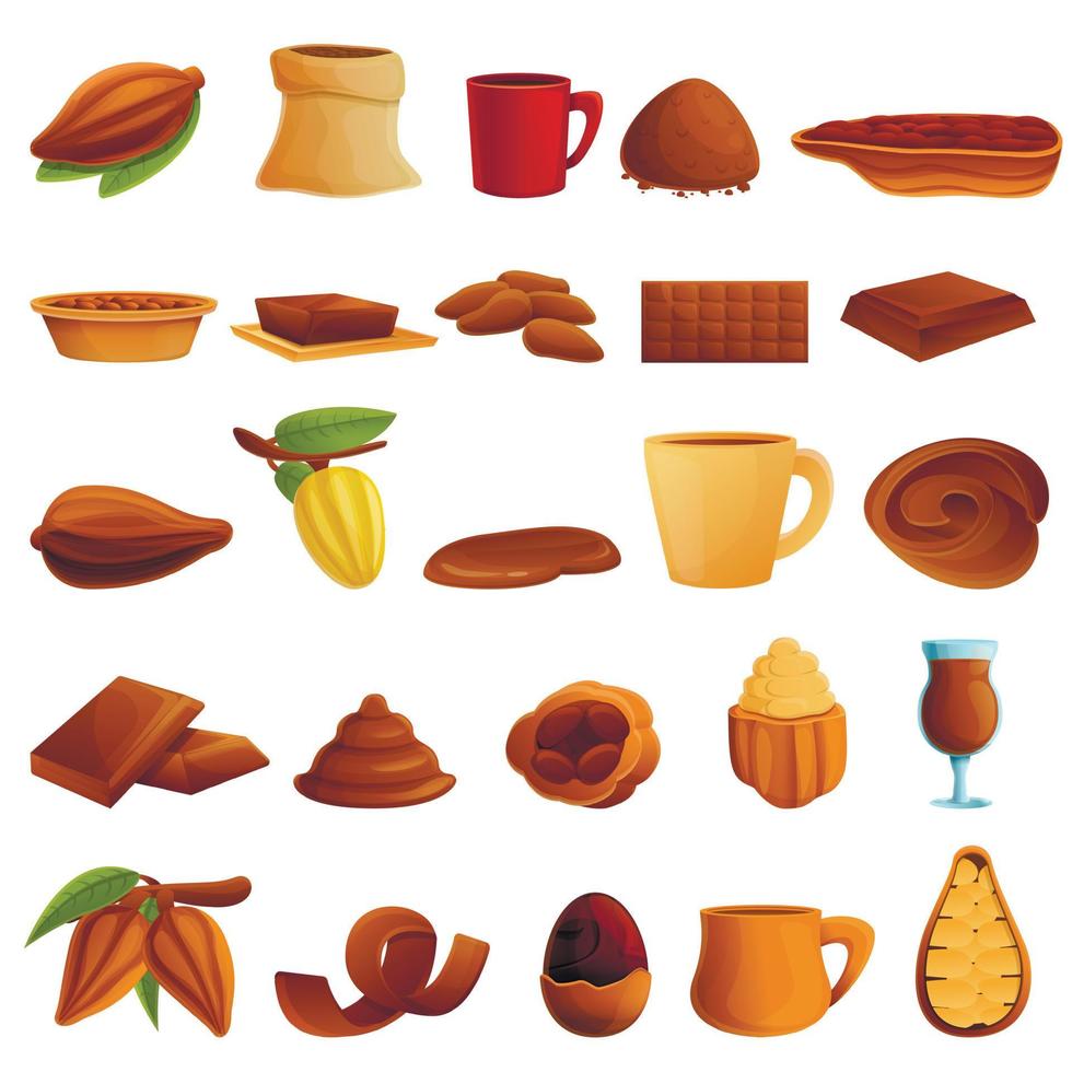 Kakao Symbole gesetzt, Cartoon-Stil vektor