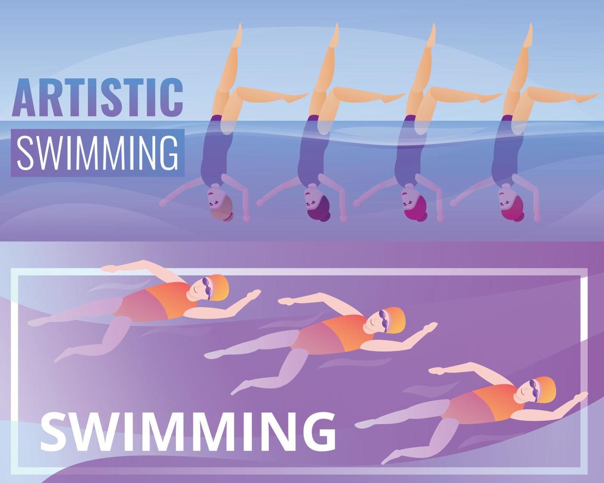 konstnärlig simning banner set, tecknad stil vektor