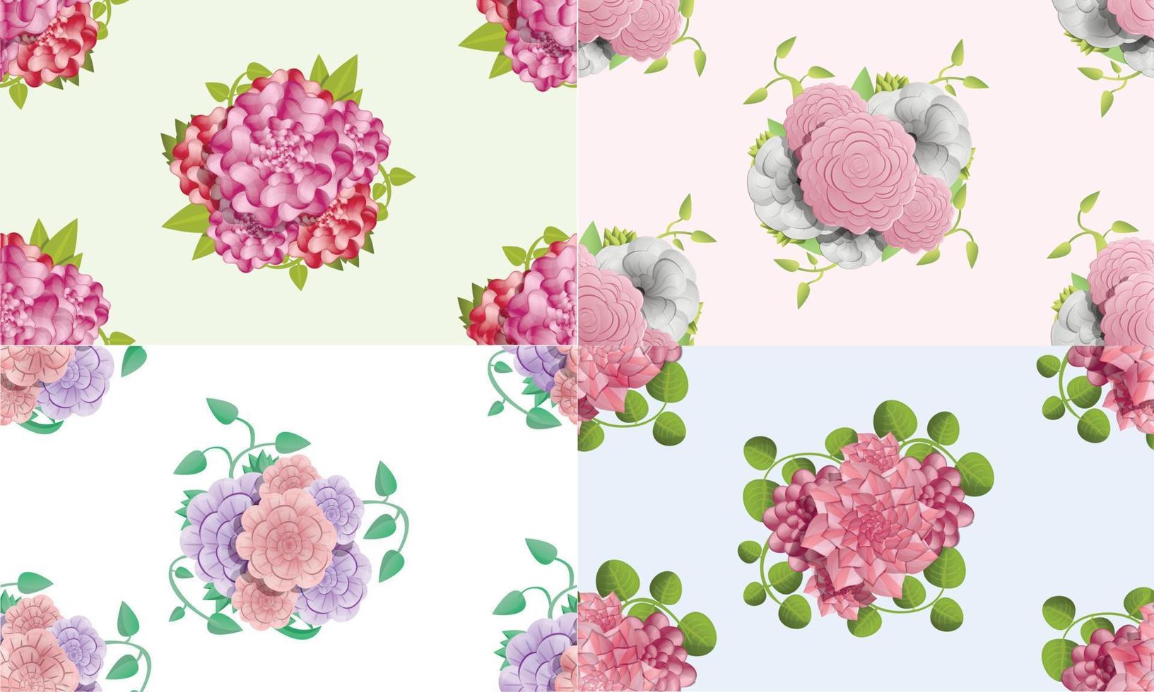 camellia blommönster set, tecknad stil vektor