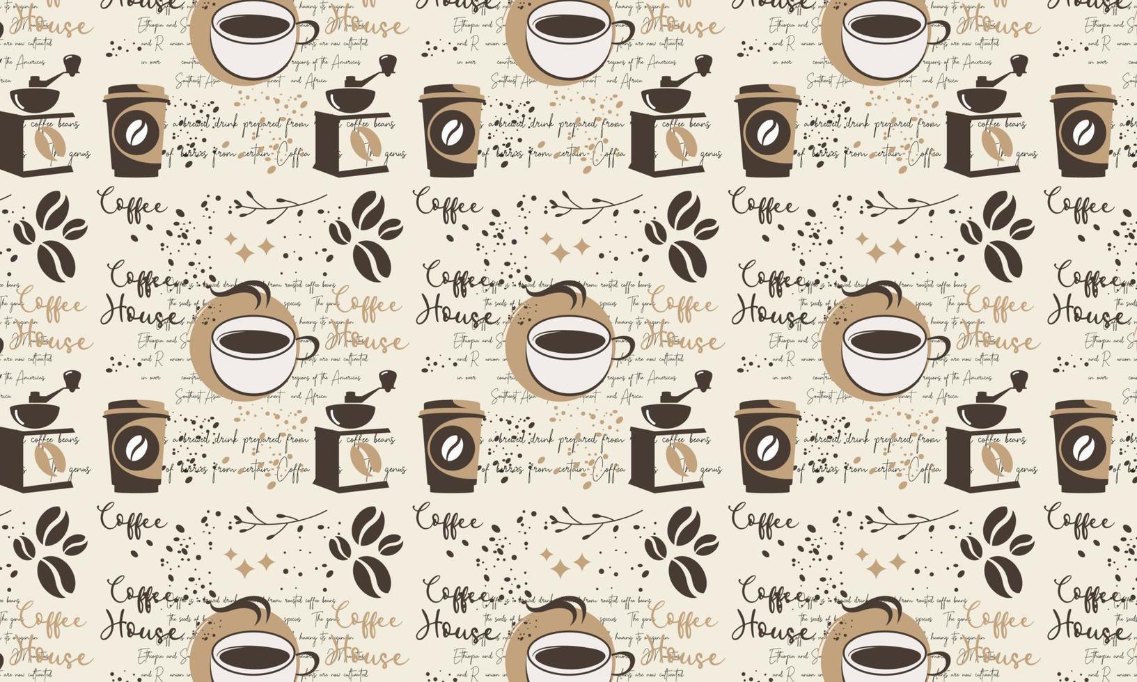 handritad kaffe seamless mönster med bokstäver vektor