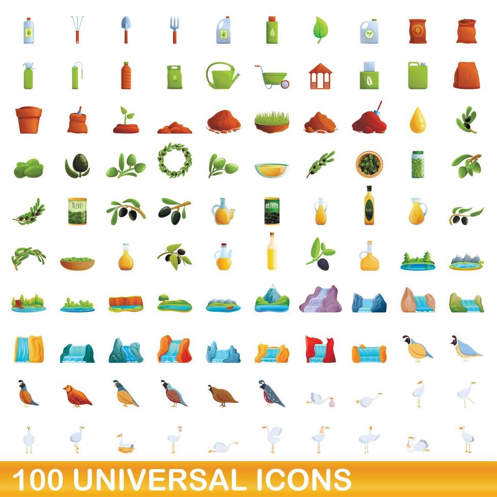 100 universelle Symbole im Cartoon-Stil vektor