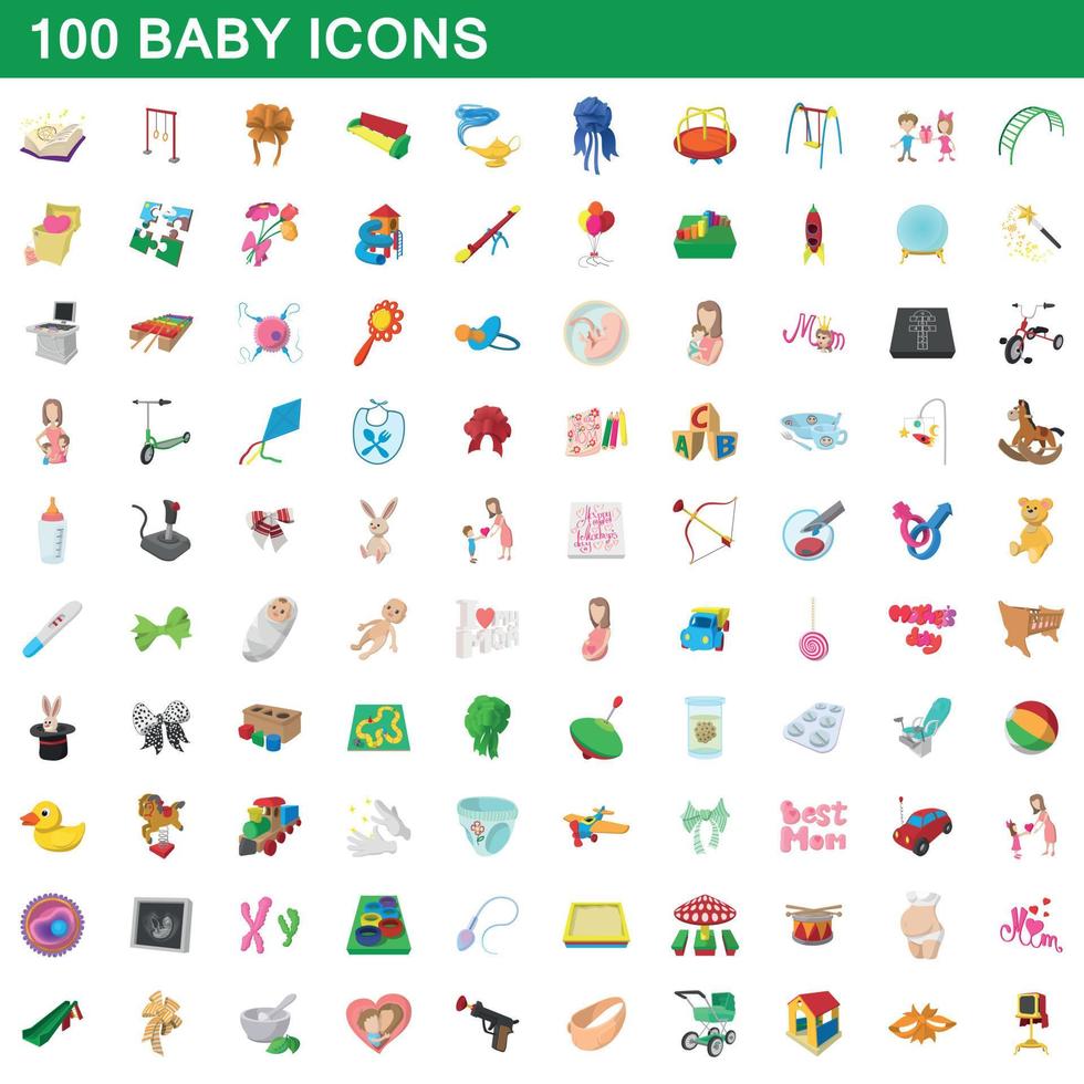 100 Baby-Icons gesetzt, Cartoon-Stil vektor