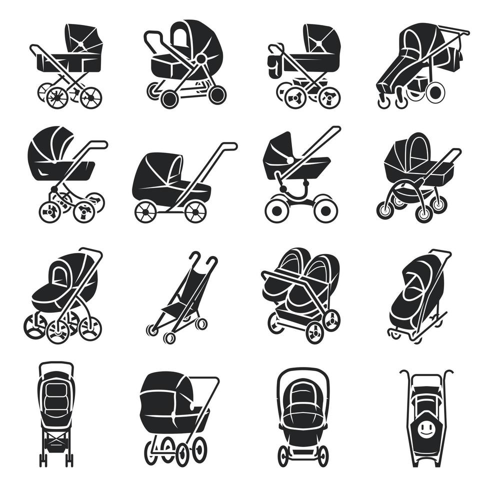 Kinderwagen-Icons gesetzt, einfacher Stil vektor