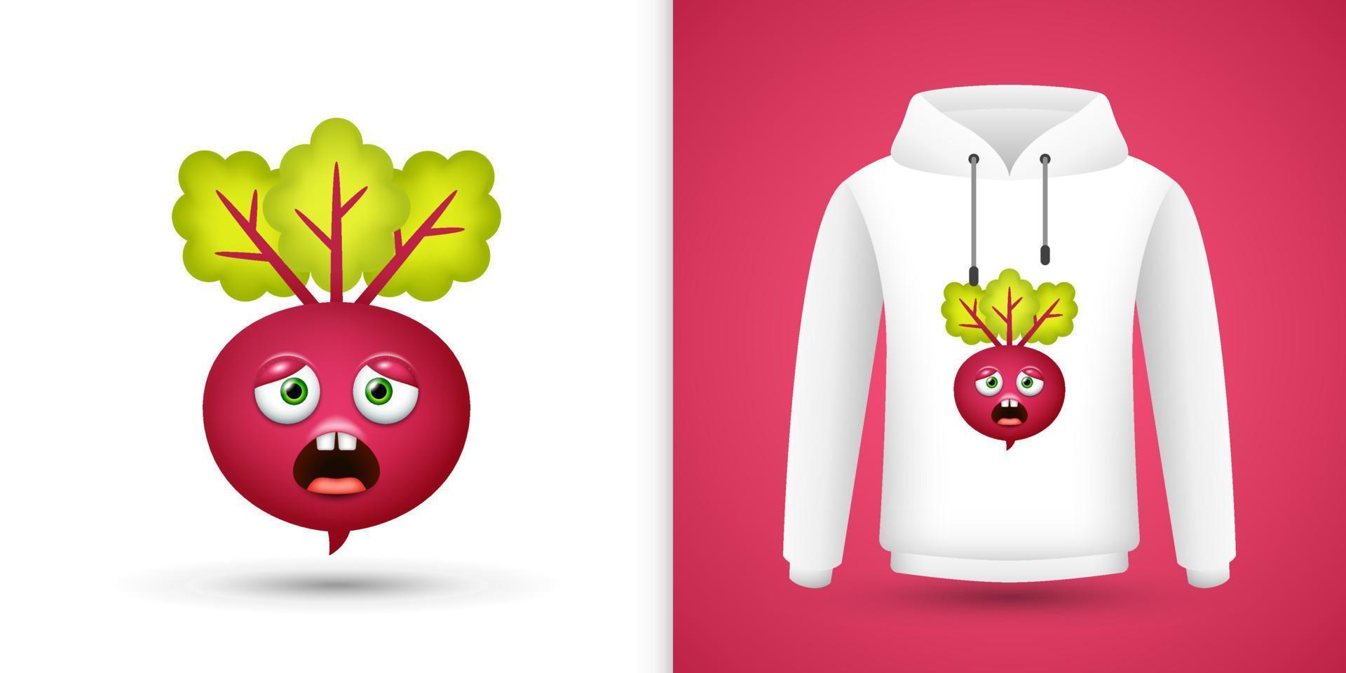 Rote Bete auf weißem Sweatshirt Hoodie. Vektor