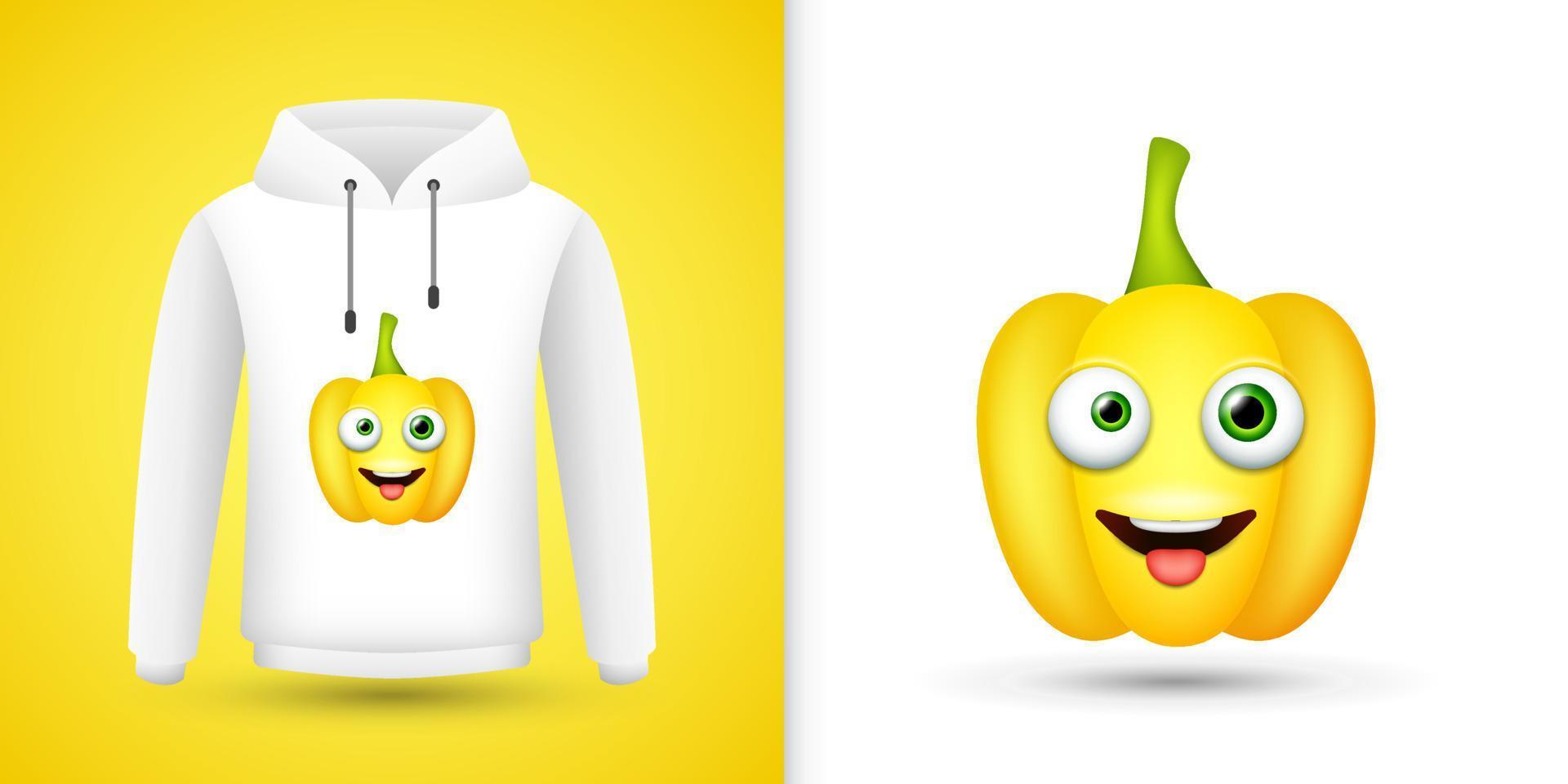 gelbe Paprika auf weißem Sweatshirt Hoodie. Vektor