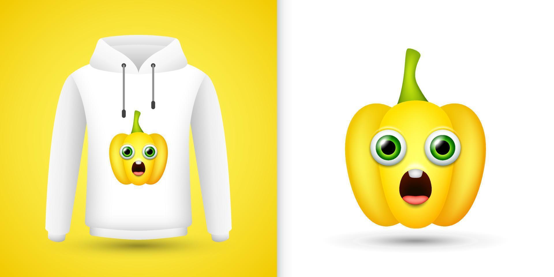 gelbe Paprika auf weißem Sweatshirt Hoodie. Vektor