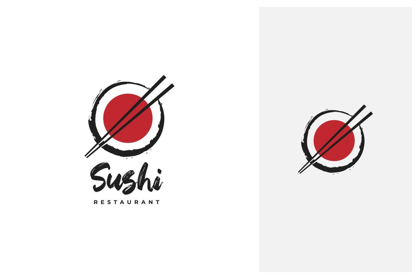 ätpinne håller sushi logotyp design med borste stil vektor