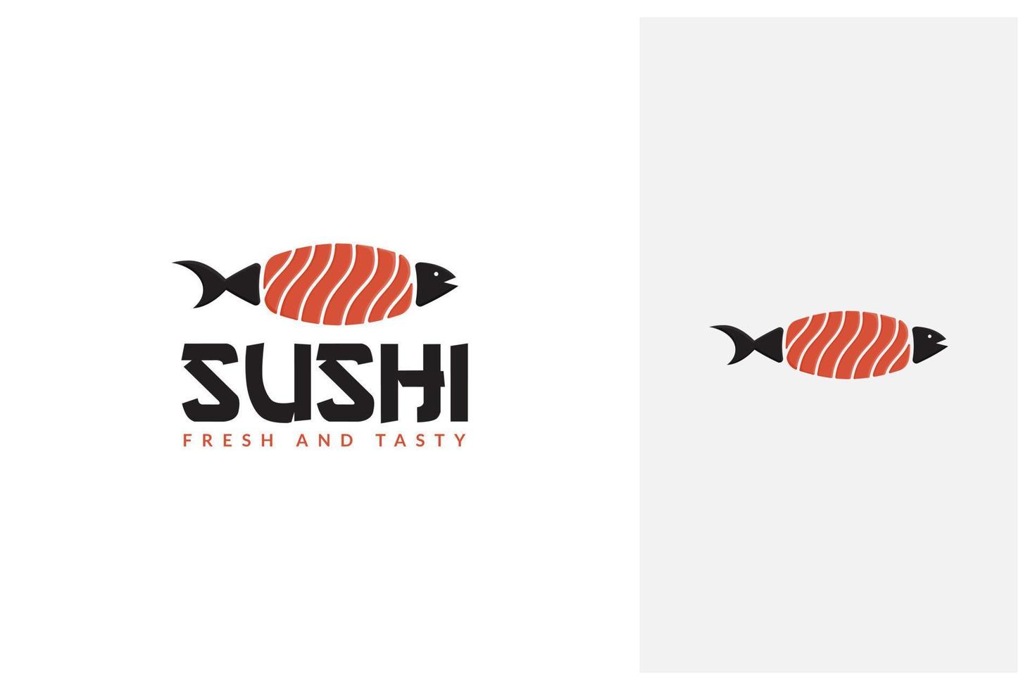 färsk lax och sushi logotyp design vektor