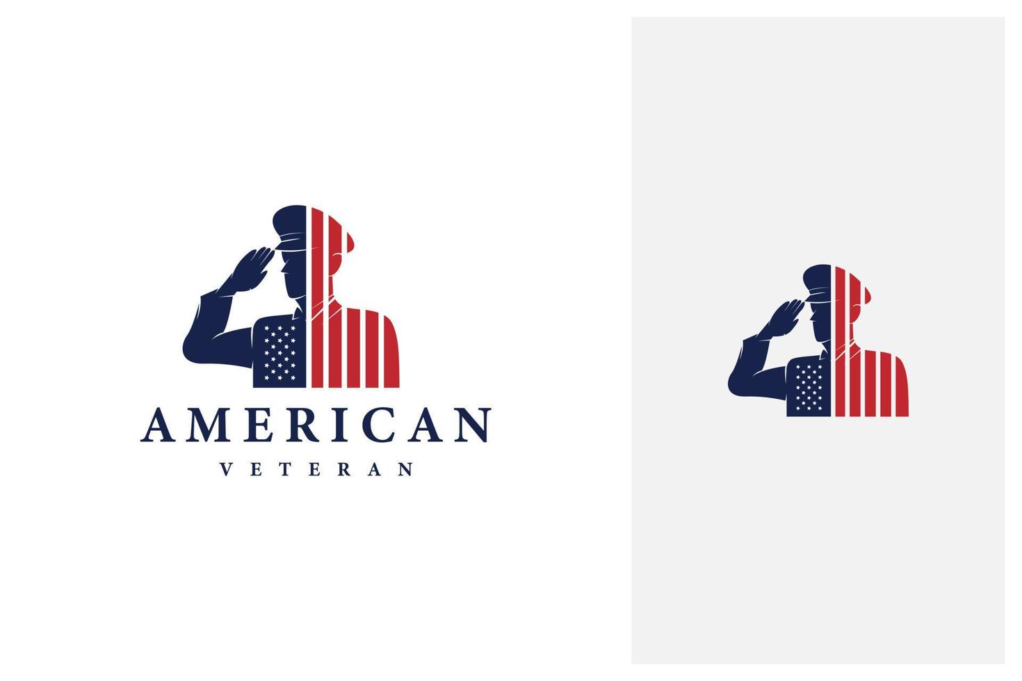 salutierende amerikanische Soldaten mit Logo-Designvektor der amerikanischen Flagge vektor