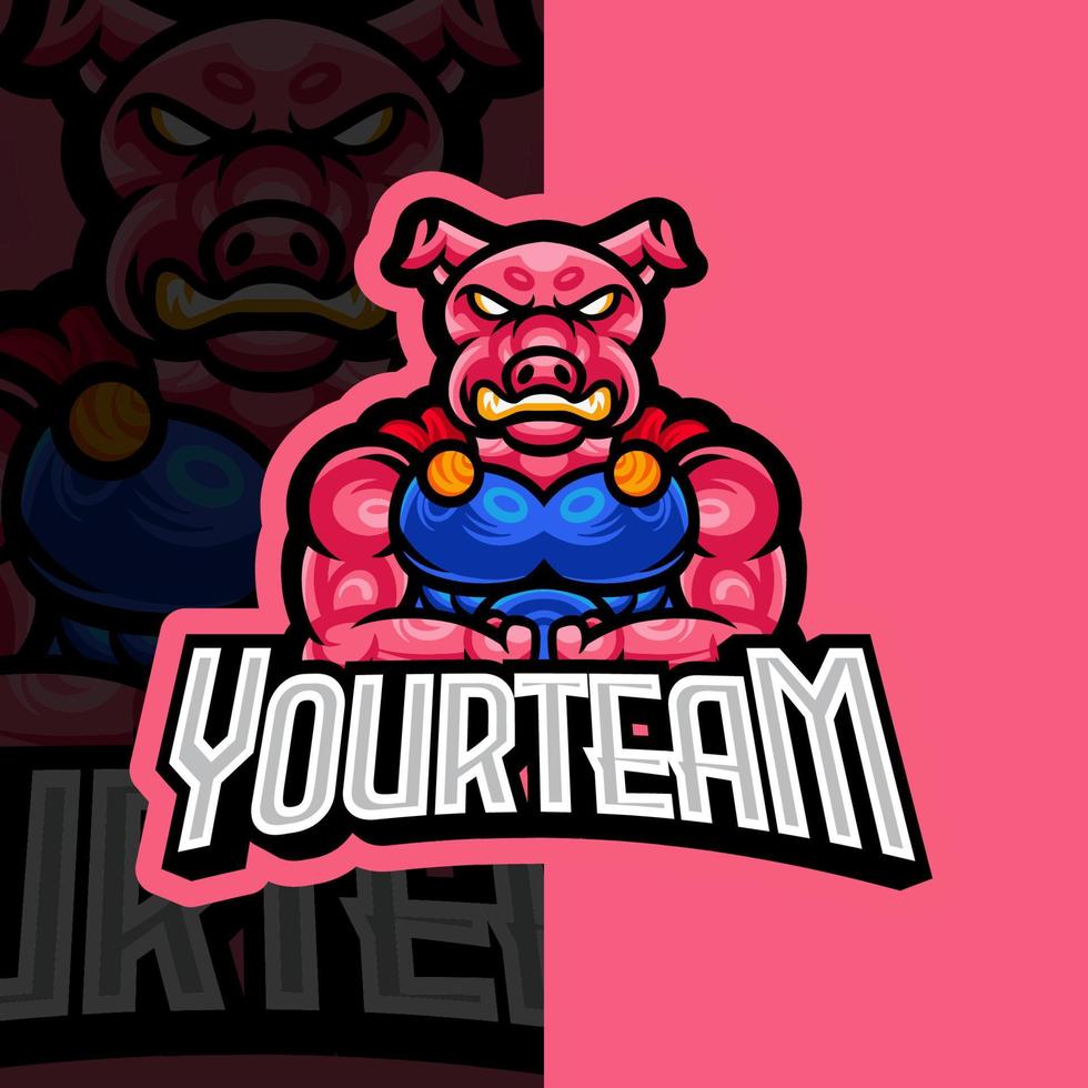 verrücktes schwein, wildschwein e-sport maskottchen logo design, maskottchen und emblem vorlage isolierter vektor. Illustrationslogo. geeignet für Spiele, Streamer und E-Sport-Teams. vektor