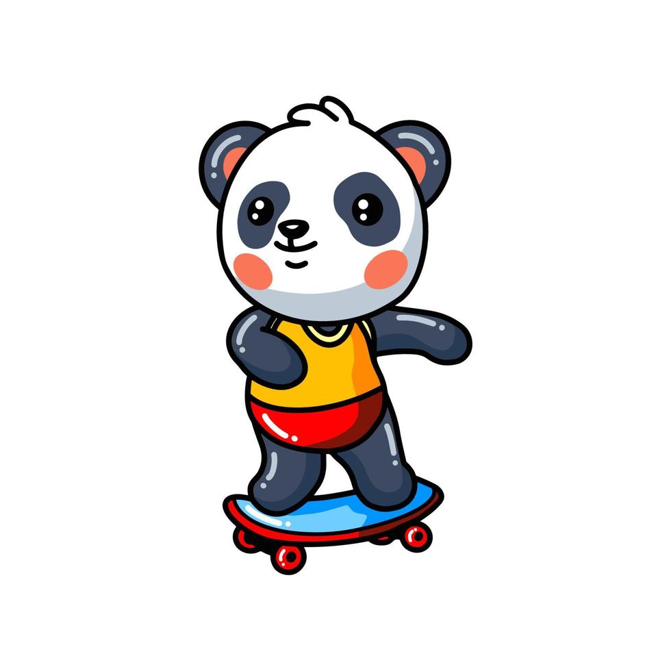 söt liten panda tecknad spela skateboard vektor