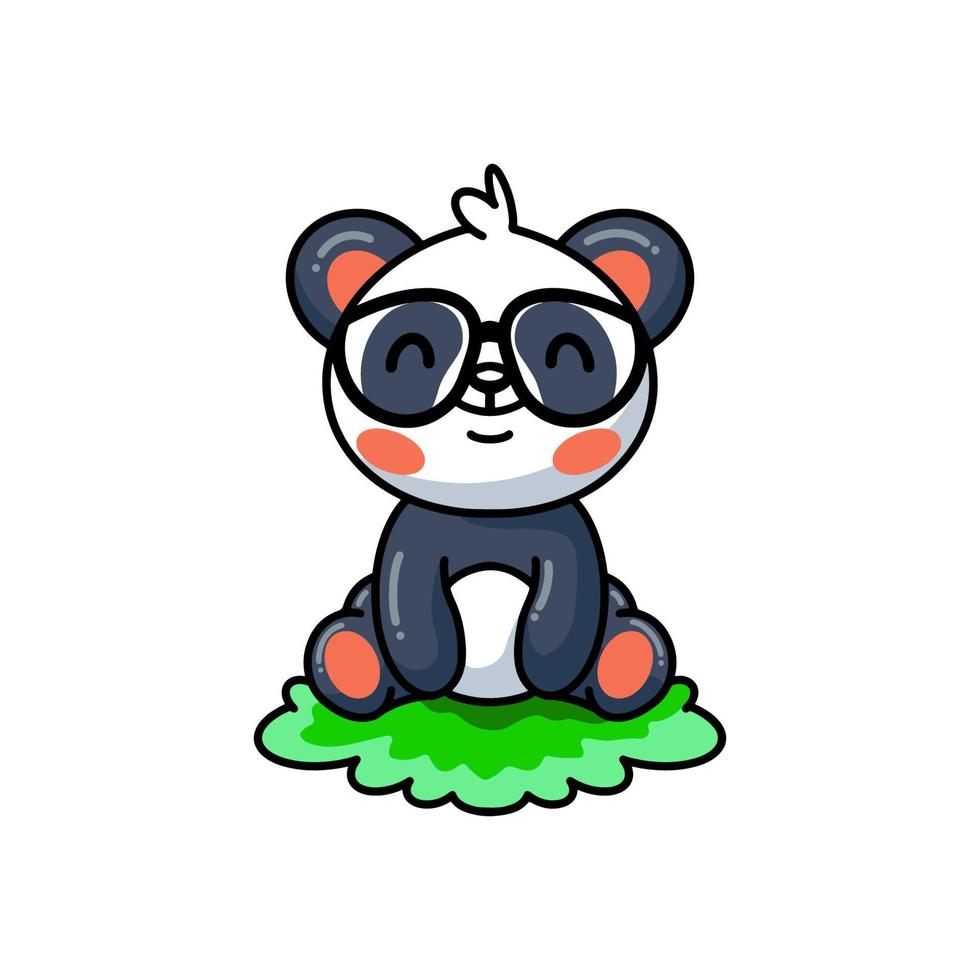 niedlicher kleiner panda-cartoon, der auf gras sitzt vektor