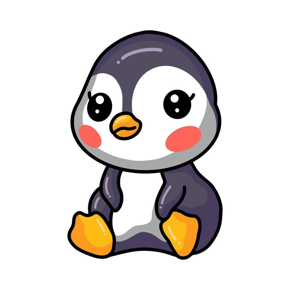 niedliches kleines baby-pinguin-karikatursitzen vektor