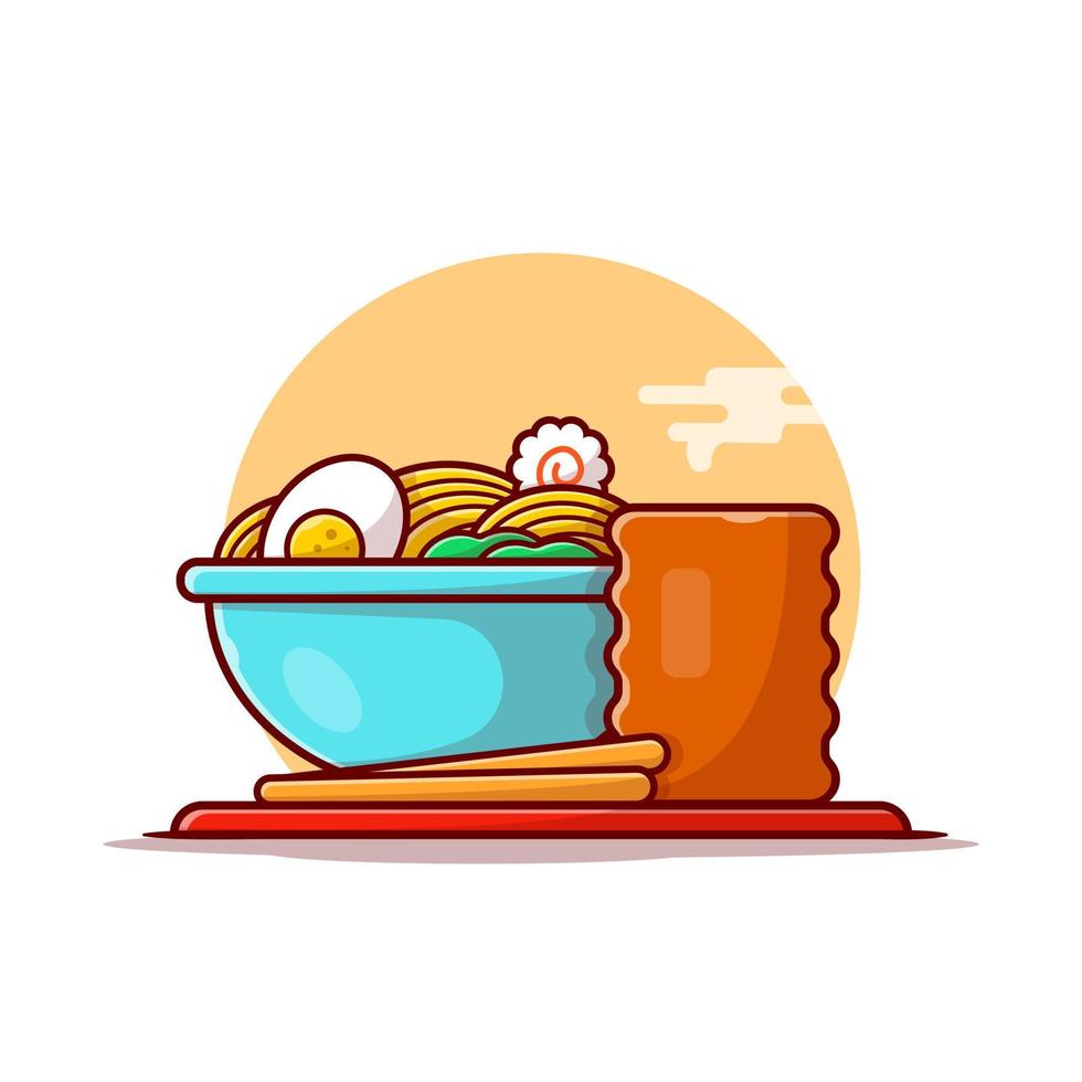 Ramen-Schüssel-Nudel mit Ei gekochte Cartoon-Vektor-Symbol-Illustration. essen trinken symbol konzept isoliert premium vektor. flacher Cartoon-Stil vektor