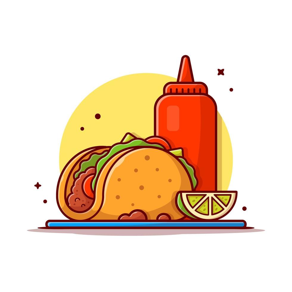 taco mexikanisches essen mit limonade und ketchup cartoon vektor symbol illustration. essen und trinken icon konzept isoliert premium vektor. flacher Cartoon-Stil