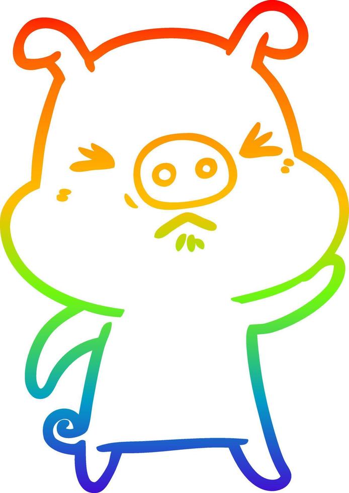 Regenbogen-Gradientenlinie Zeichnung Cartoon mürrisches Schwein vektor