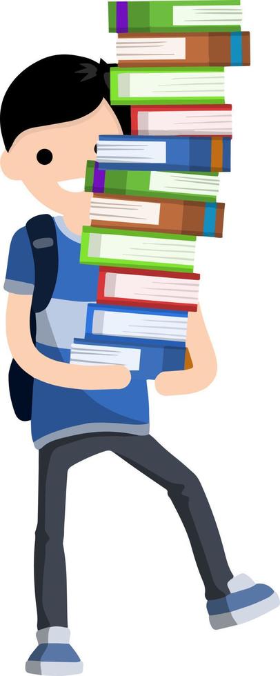 Student trägt großen Stapel Bücher vektor