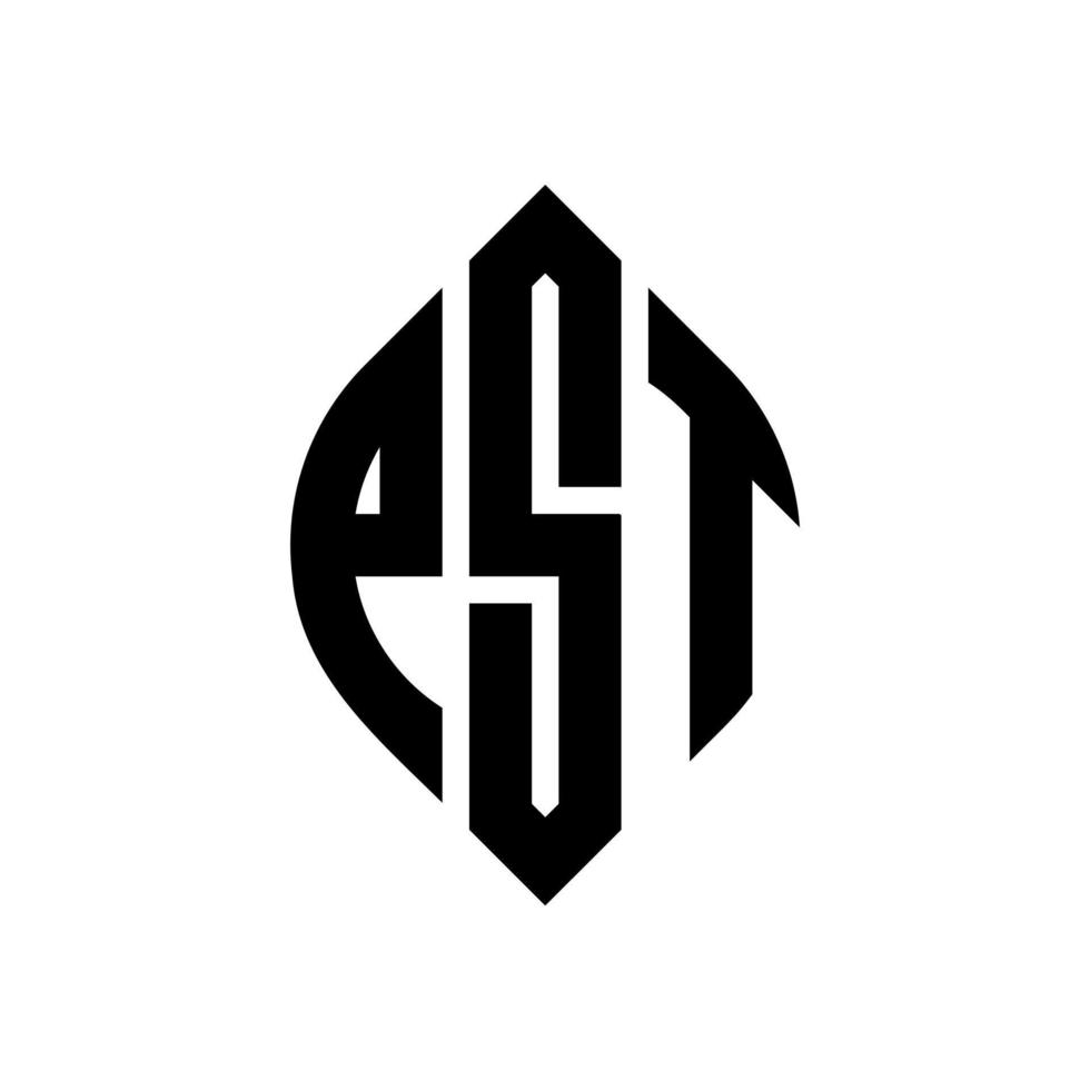 pst-Kreisbuchstaben-Logo-Design mit Kreis- und Ellipsenform. pst Ellipsenbuchstaben mit typografischem Stil. Die drei Initialen bilden ein Kreislogo. pst-Kreis-Emblem abstrakter Monogramm-Buchstaben-Markenvektor. vektor