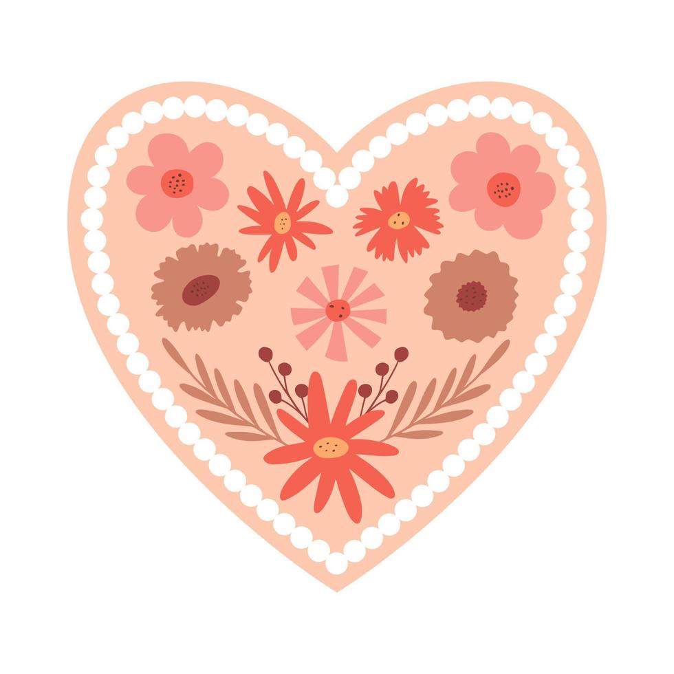 blomma hjärta i boho stil. alla hjärtans kort med blommiga element för alla hjärtans dag. en symbol för kärlek. vektor illustration isolerad på en vit bakgrund.