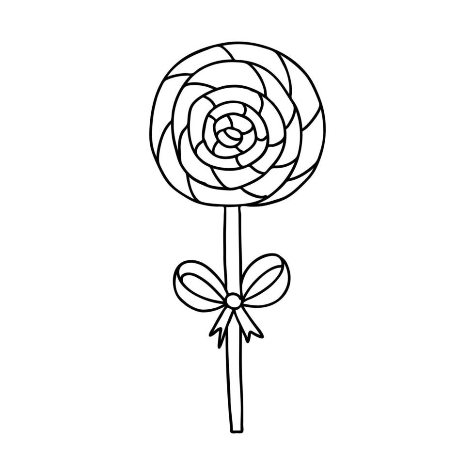 spiralklubba med en rosett i klotterstil. skissen är handritad och isolerad på en vit bakgrund. element av nyår och jul design. konturritning. svart-vit vektorillustration. vektor