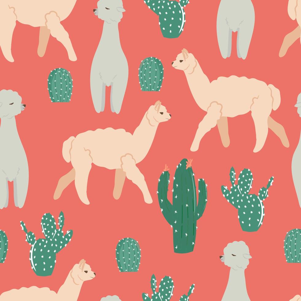 sömlöst mönster med olika kaktusar, ljus textur med gröna kaktusar, handteckning i tecknad stil, snygg och enkel illustration, bakgrund med ökenväxter, vektortryck för utskrift av sängkläder vektor