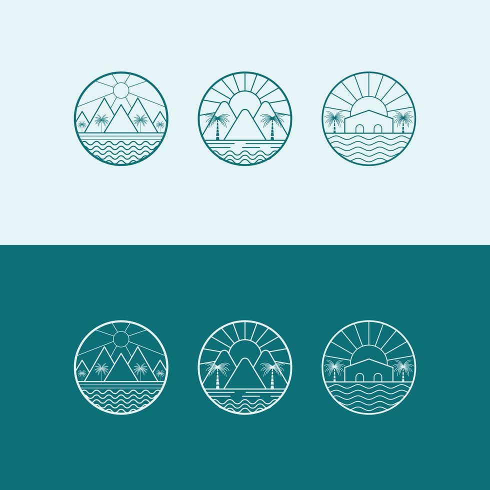 Vektor-Logo-Vorlage mit Villa und Palmen - abstrakte Sommer- und Urlaubsikone und Emblem für Ferienwohnungen, Reisedienstleistungen, tropische Spas und Schönheitsstudios. Logo und Emblem-Set vektor