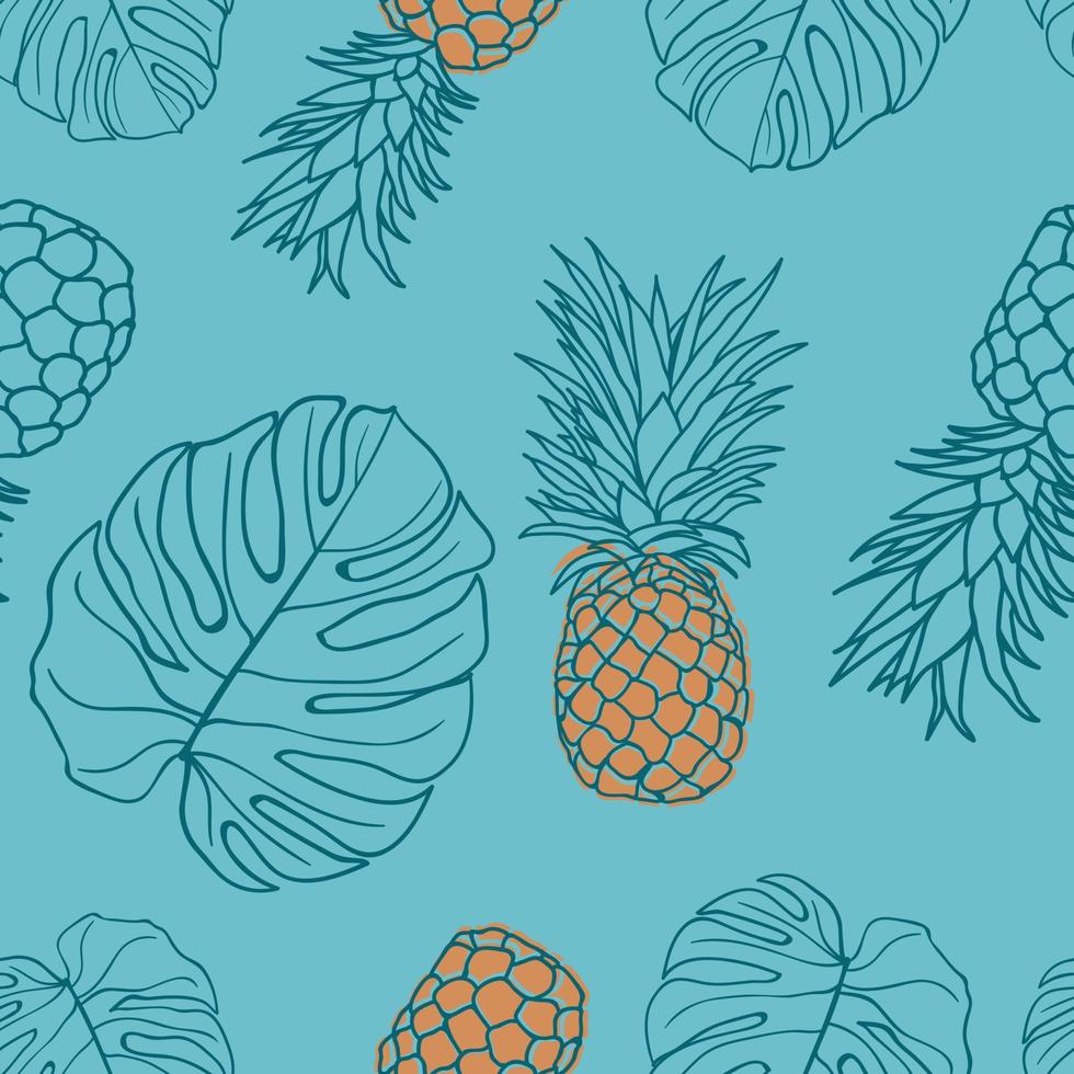 schönes tropisches ananas- und blattmusterdesign. gut für Drucke, Verpackungen, Textilien und Stoffe. handgezeichneter Hintergrund. Botanische Fliese. Design von Oberflächenmustern. vektor