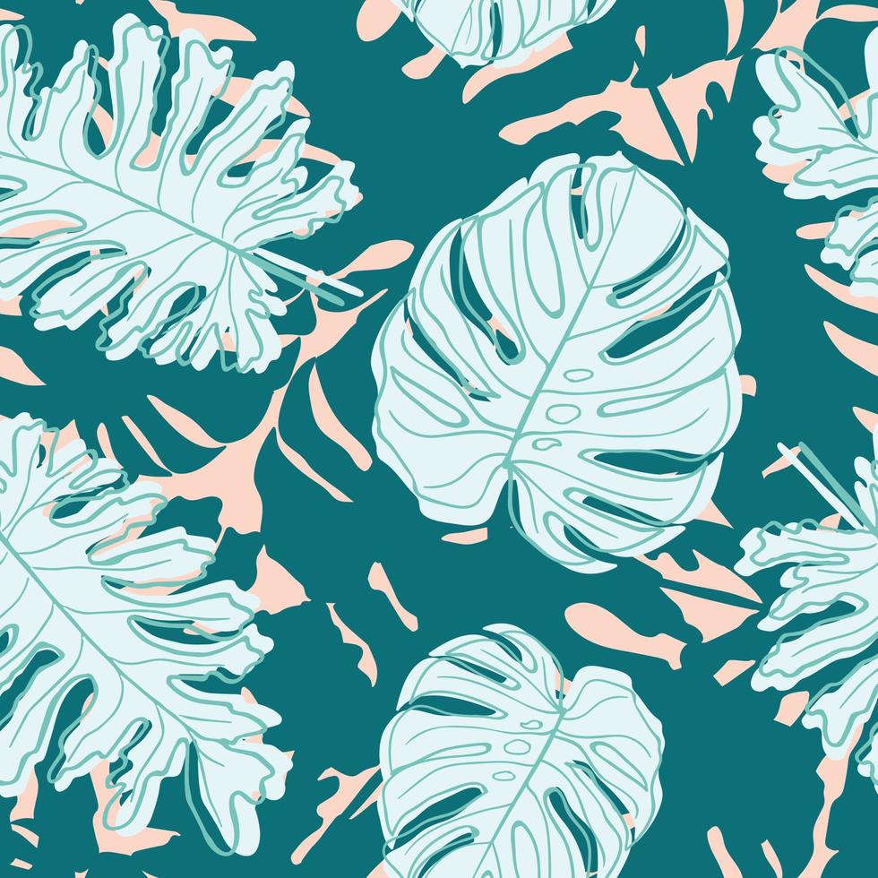 vackra tropiska monstera lämnar sömlös mönsterdesign. tropiska löv natur bakgrund. trendig brasiliansk illustration. vår- och sommardesign för textil, tryck, omslagspapper. vektor