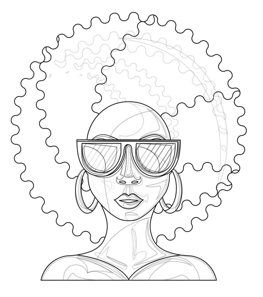 ektorbild einer dunkelhäutigen Frau mit Sonnenbrille und einer luxuriösen Frisur im vollen Gesicht vektor
