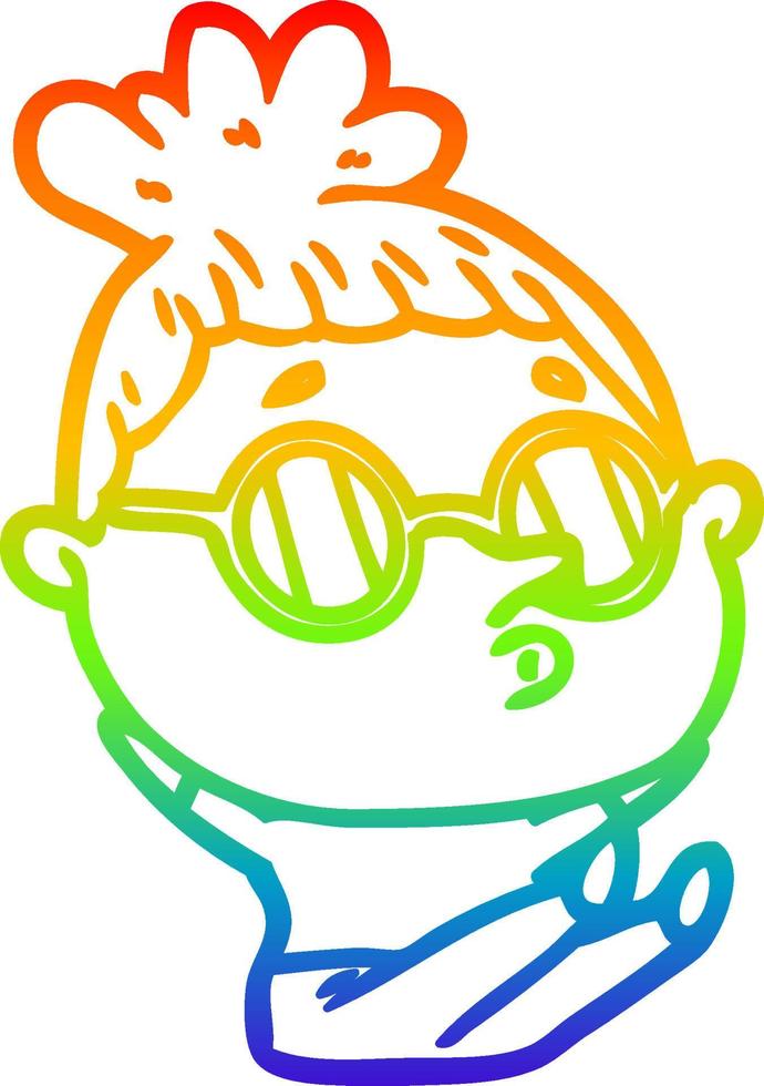 Regenbogen-Gradientenlinie Zeichnung Cartoon-Frau mit Sonnenbrille vektor