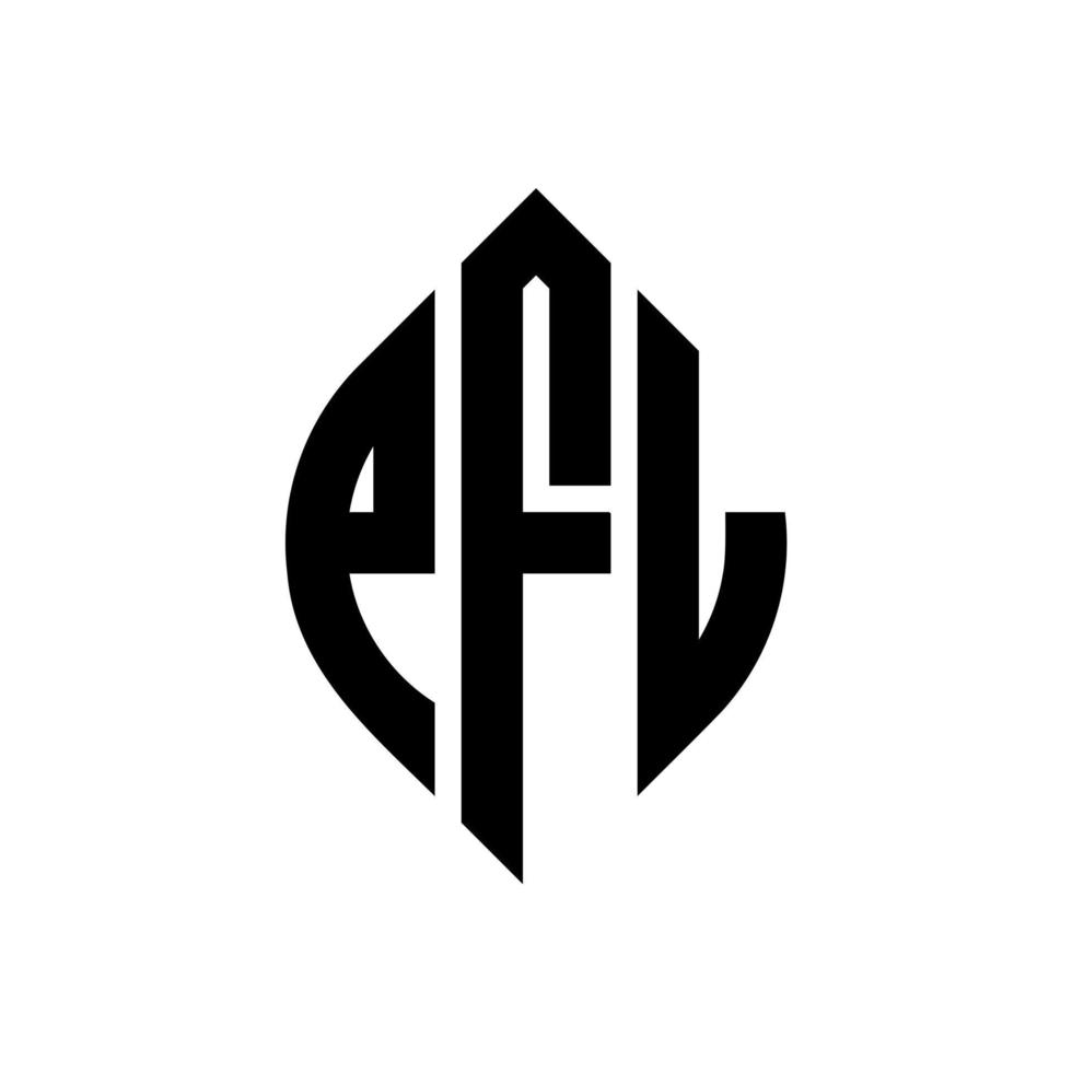 PFL-Kreisbuchstaben-Logo-Design mit Kreis- und Ellipsenform. pfl Ellipsenbuchstaben mit typografischem Stil. Die drei Initialen bilden ein Kreislogo. pfl Kreisemblem abstrakter Monogramm-Buchstabenmarkierungsvektor. vektor
