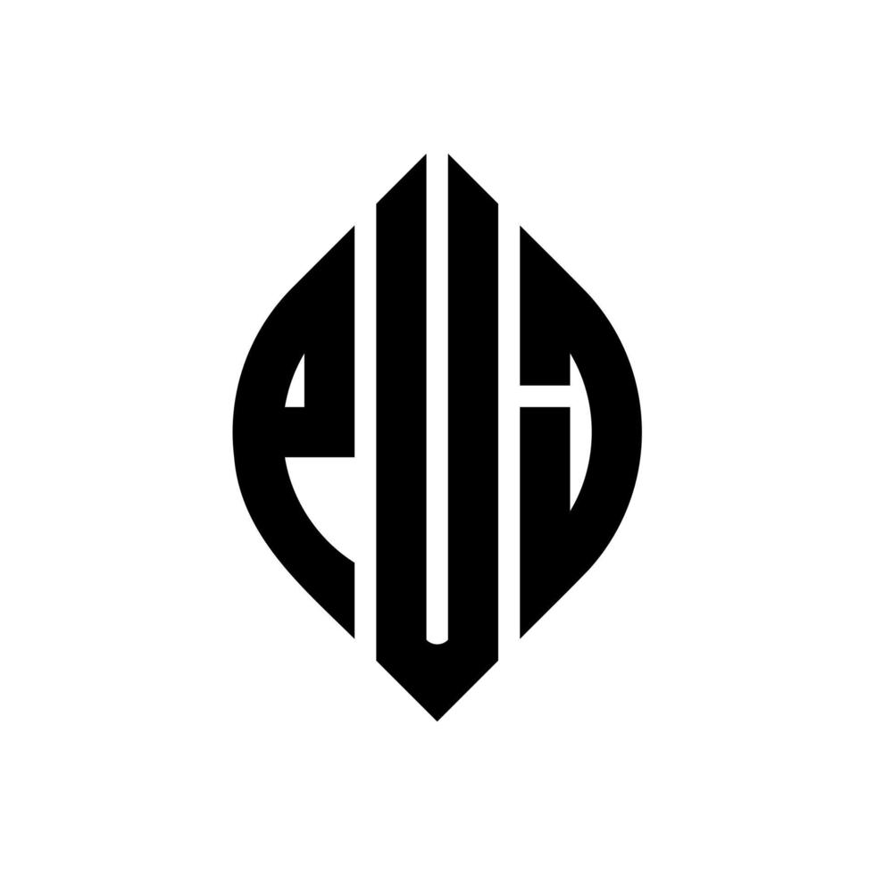 Puj-Kreisbuchstaben-Logo-Design mit Kreis- und Ellipsenform. Puj-Ellipsenbuchstaben mit typografischem Stil. Die drei Initialen bilden ein Kreislogo. Puj-Kreis-Emblem abstrakter Monogramm-Buchstaben-Markierungsvektor. vektor