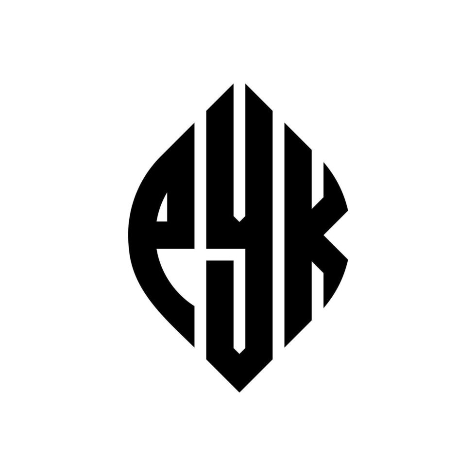 pyk-Kreis-Buchstaben-Logo-Design mit Kreis- und Ellipsenform. pyk-ellipsenbuchstaben mit typografischem stil. Die drei Initialen bilden ein Kreislogo. Pyk-Kreis-Emblem abstrakter Monogramm-Buchstaben-Markierungsvektor. vektor