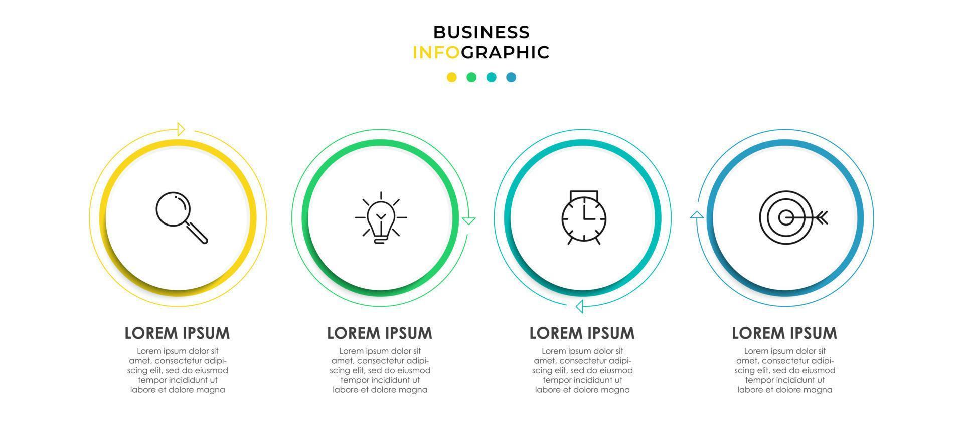 vektor infographic design affärsmall med ikoner och 4 alternativ eller steg. kan användas för processdiagram, presentationer, arbetsflödeslayout, banner, flödesschema, infograf