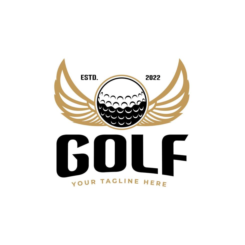 Golfballflügel-Illustrationslogodesign und moderner Golfclubvektor passend für Sportvereinstrainingsgeschäft vektor