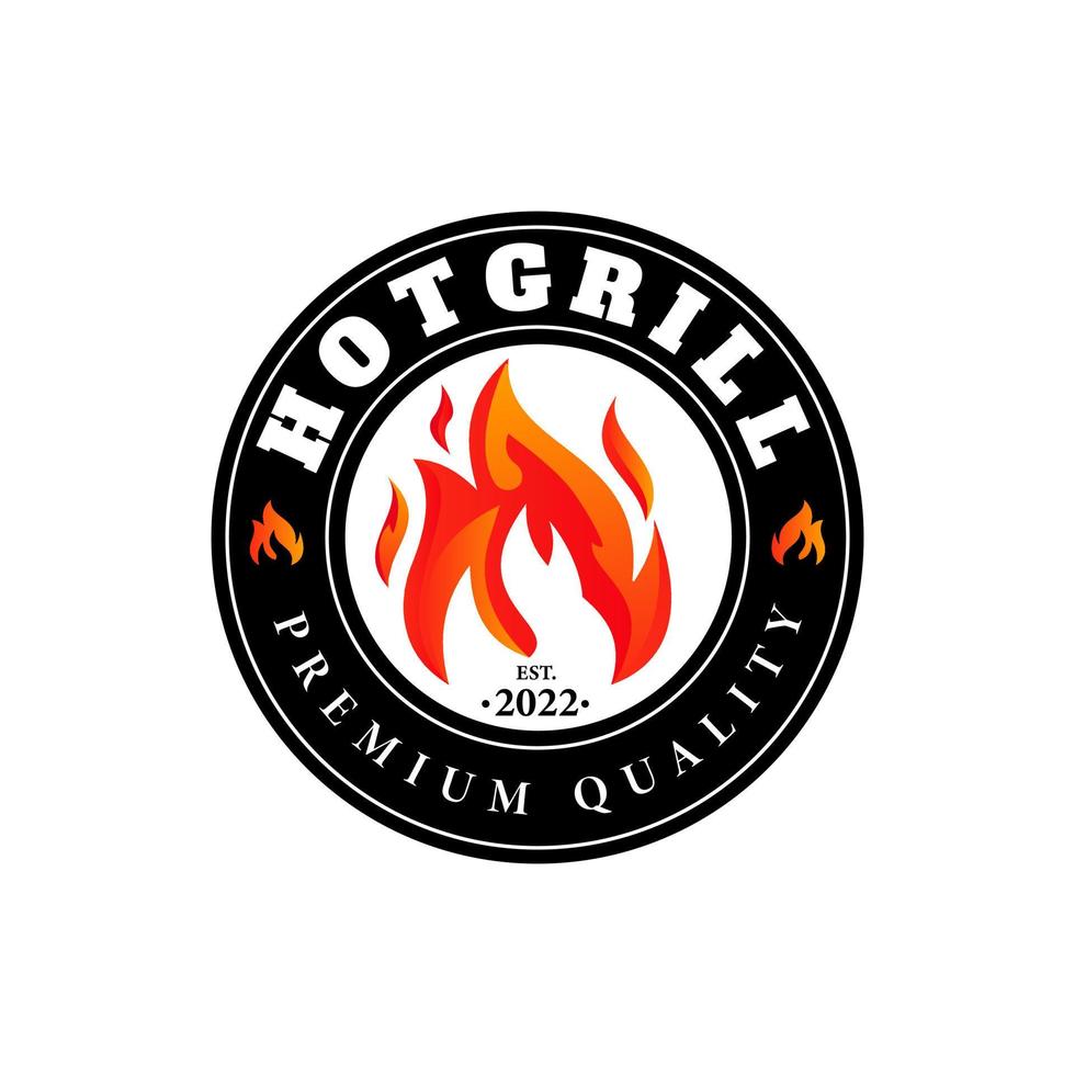Heißes Grill-Emblem-Design-Logo, Feuer- und Restaurant-Symbol, rotes Feuer-Symbol vektor